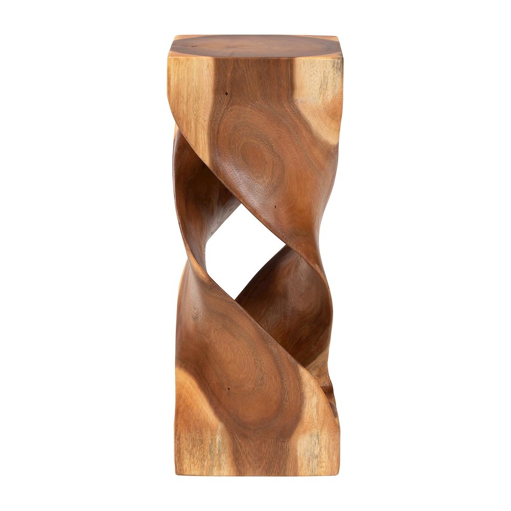 Rapha Suar Wood Accent Table - Hand-Carved Sculptural Pedestal Stand