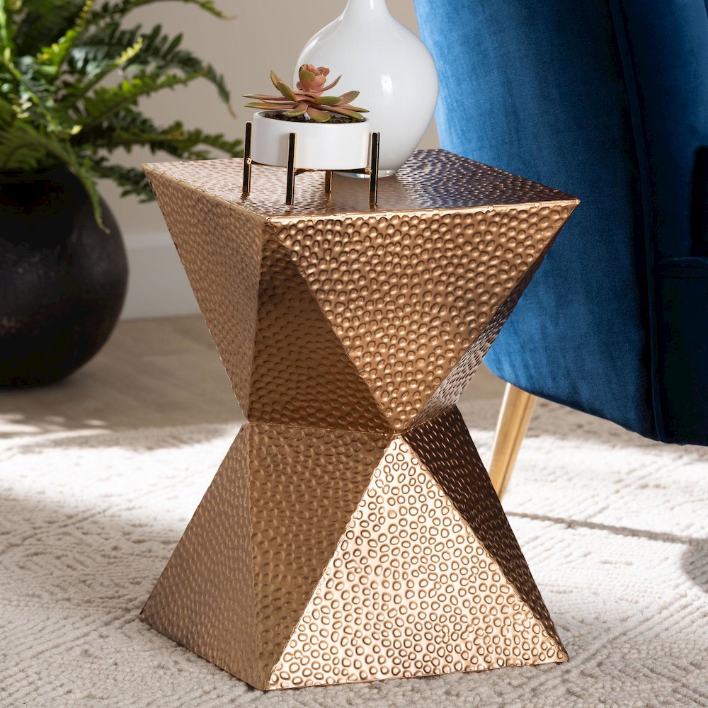 Pacey Textured Metal Accent Table - Geometric Gold Side Table