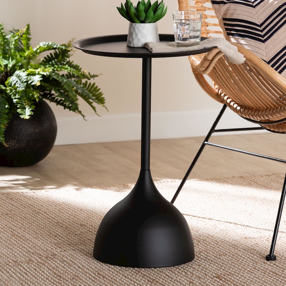 Webb Black Metal Pedestal Side Table - Modern Accent Table