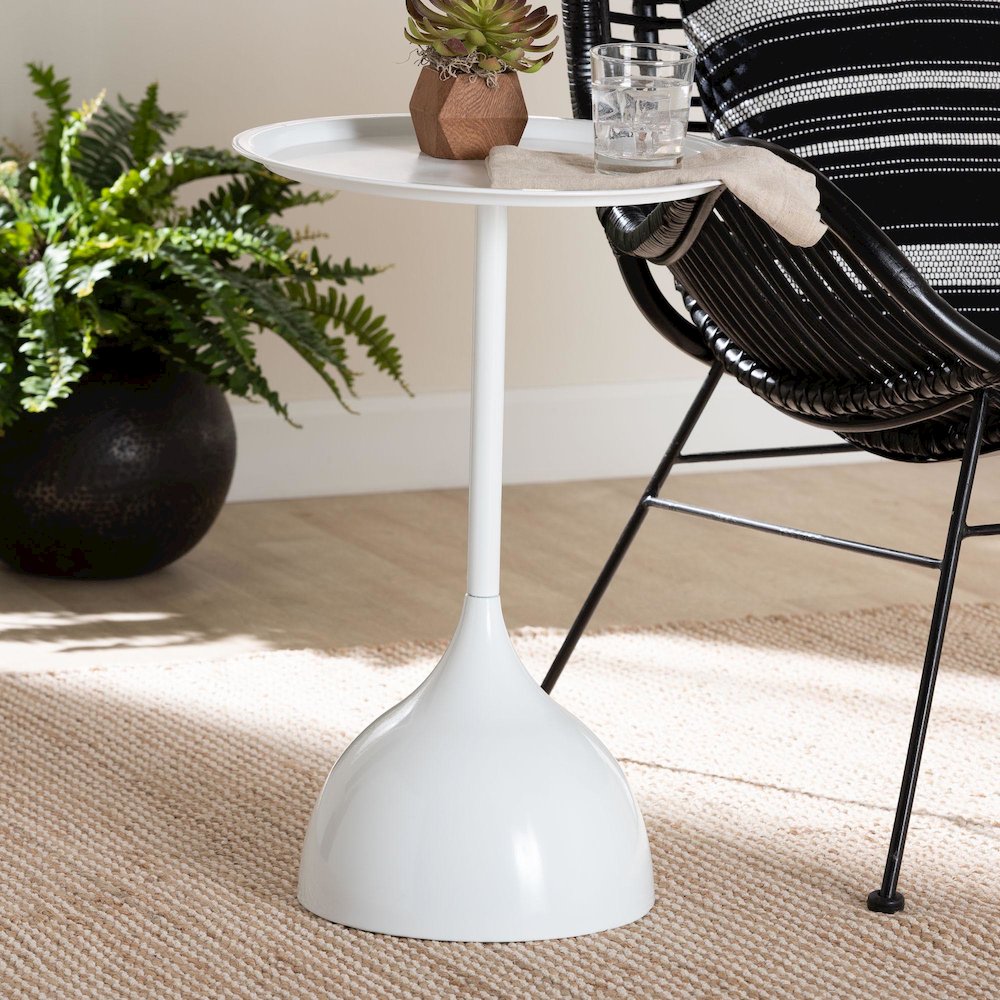 Webb White Metal Pedestal Side Table - Modern Accent Table