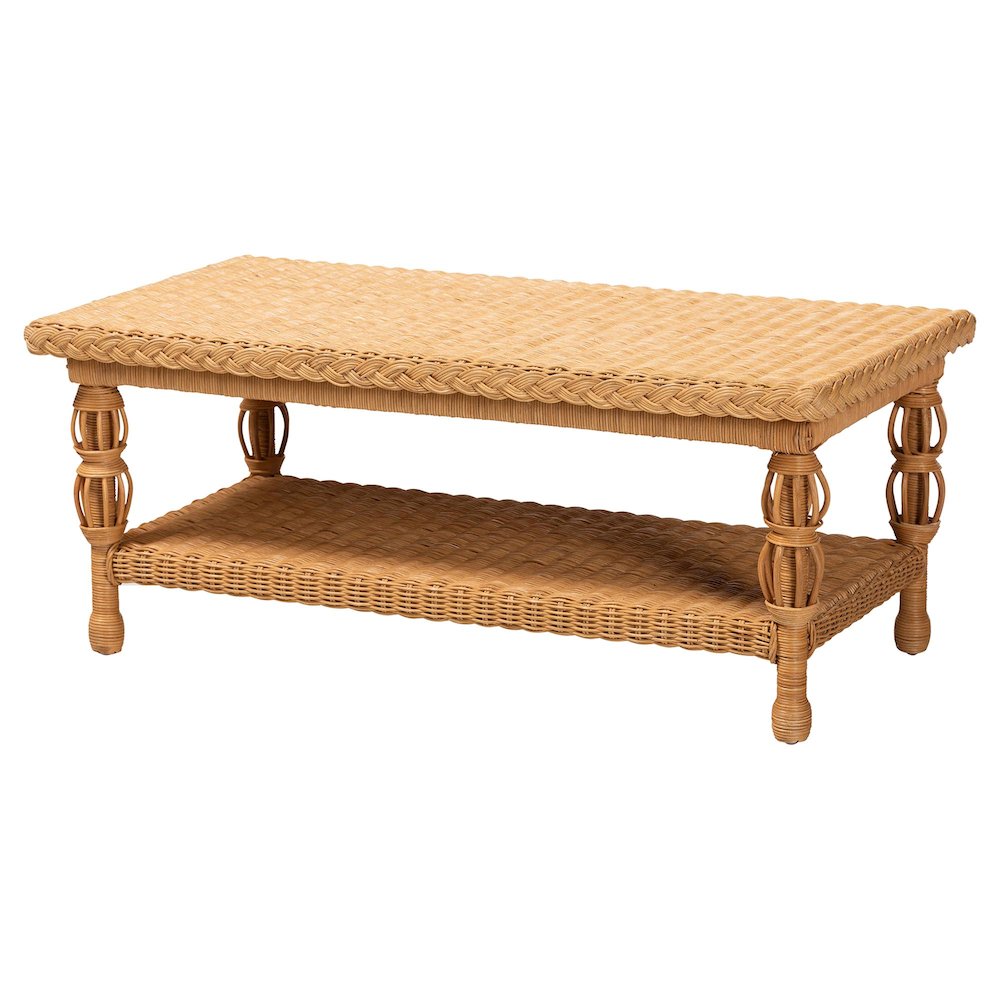 Dolby Natural Rattan Coffee Table - Handwoven Wicker Accent Table