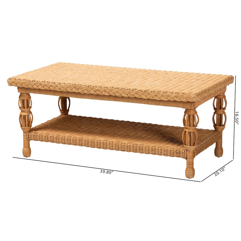 Dolby Natural Rattan Coffee Table - Handwoven Wicker Accent Table