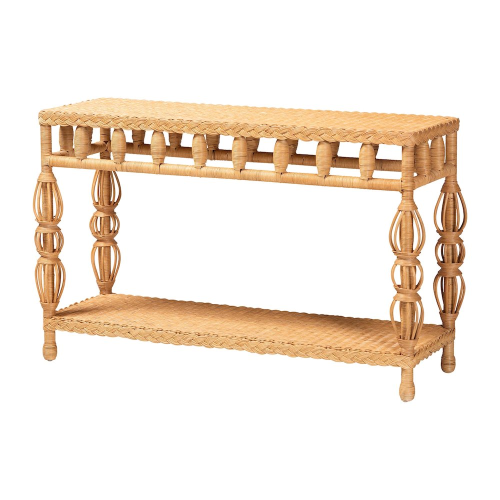 Natural Rattan Console Table - Handwoven Wicker Accent Table