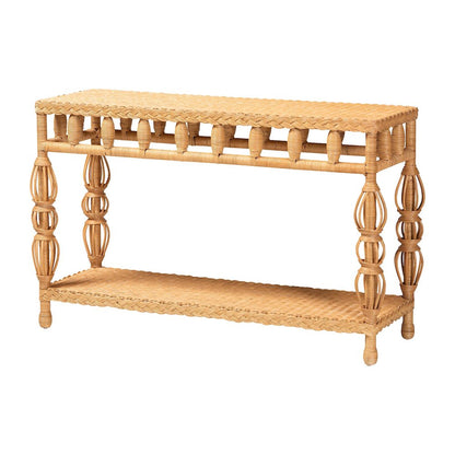 Natural Rattan Console Table - Handwoven Wicker Accent Table
