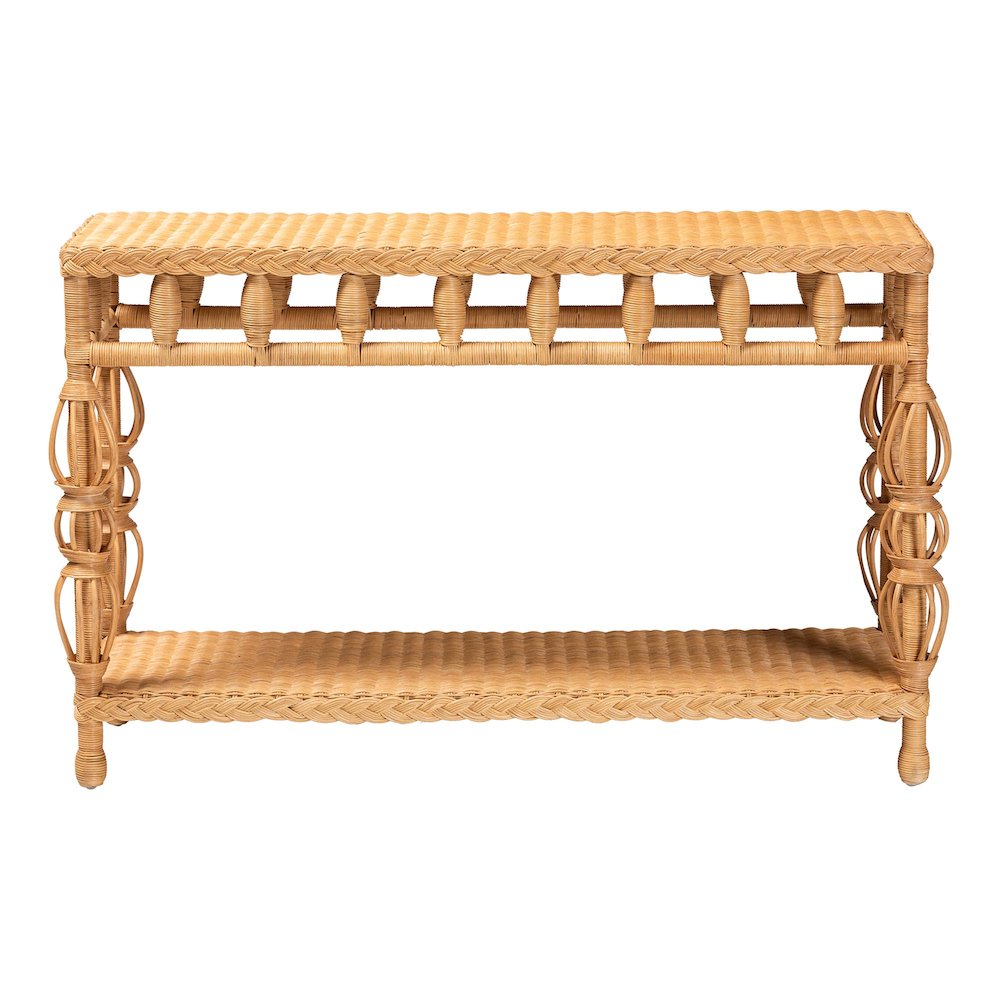 Natural Rattan Console Table - Handwoven Wicker Accent Table