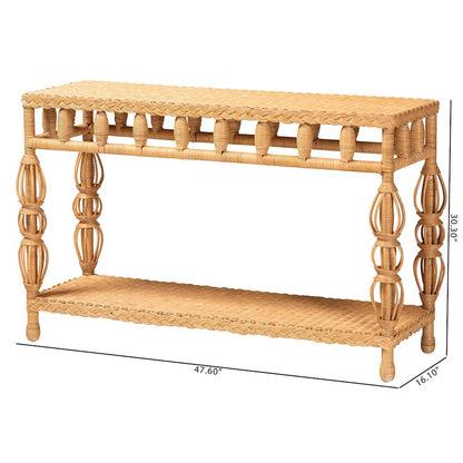 Natural Rattan Console Table - Handwoven Wicker Accent Table