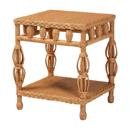 Dolby Natural Rattan End Table - Handwoven Wicker Side Table