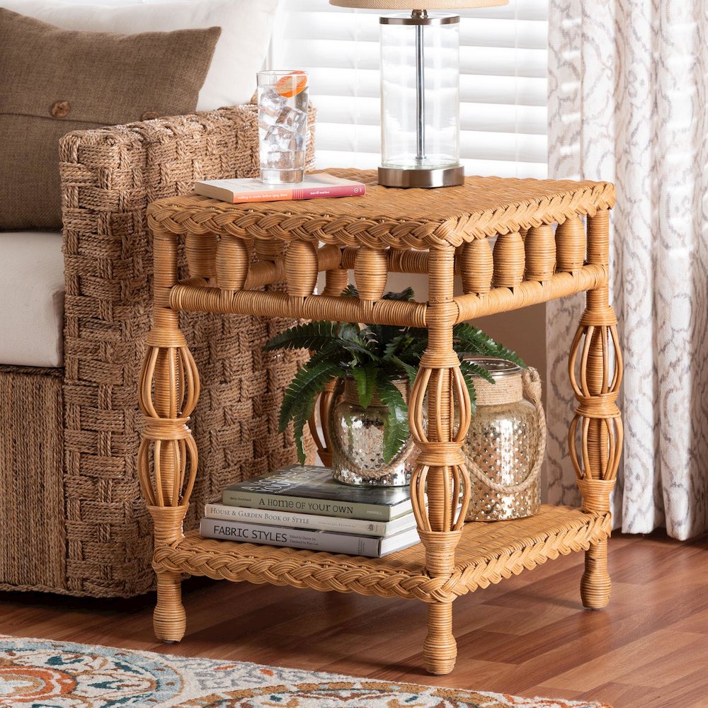 Dolby Natural Rattan End Table - Handwoven Wicker Side Table