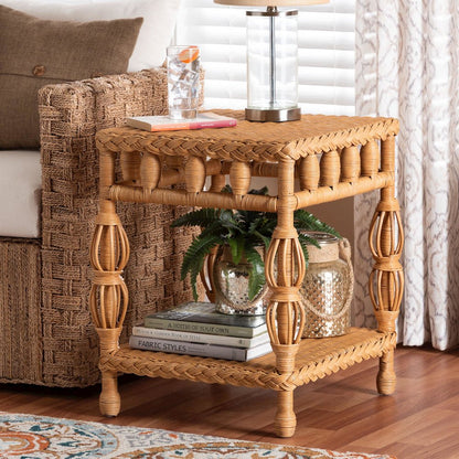 Dolby Natural Rattan End Table - Handwoven Wicker Side Table