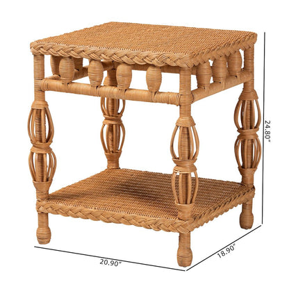 Dolby Natural Rattan End Table - Handwoven Wicker Side Table
