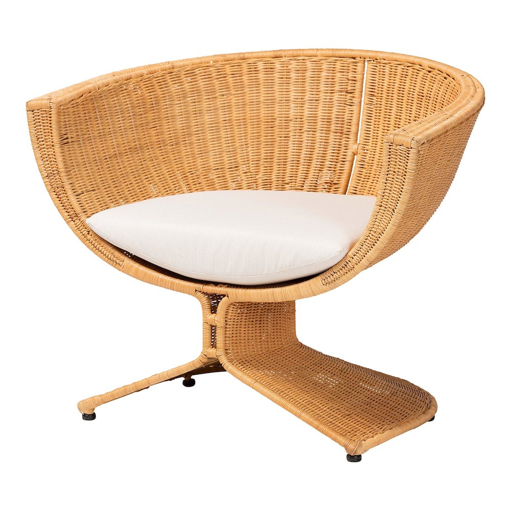 Natural Rattan Lounge Chair - Handwoven Wicker Accent Seating