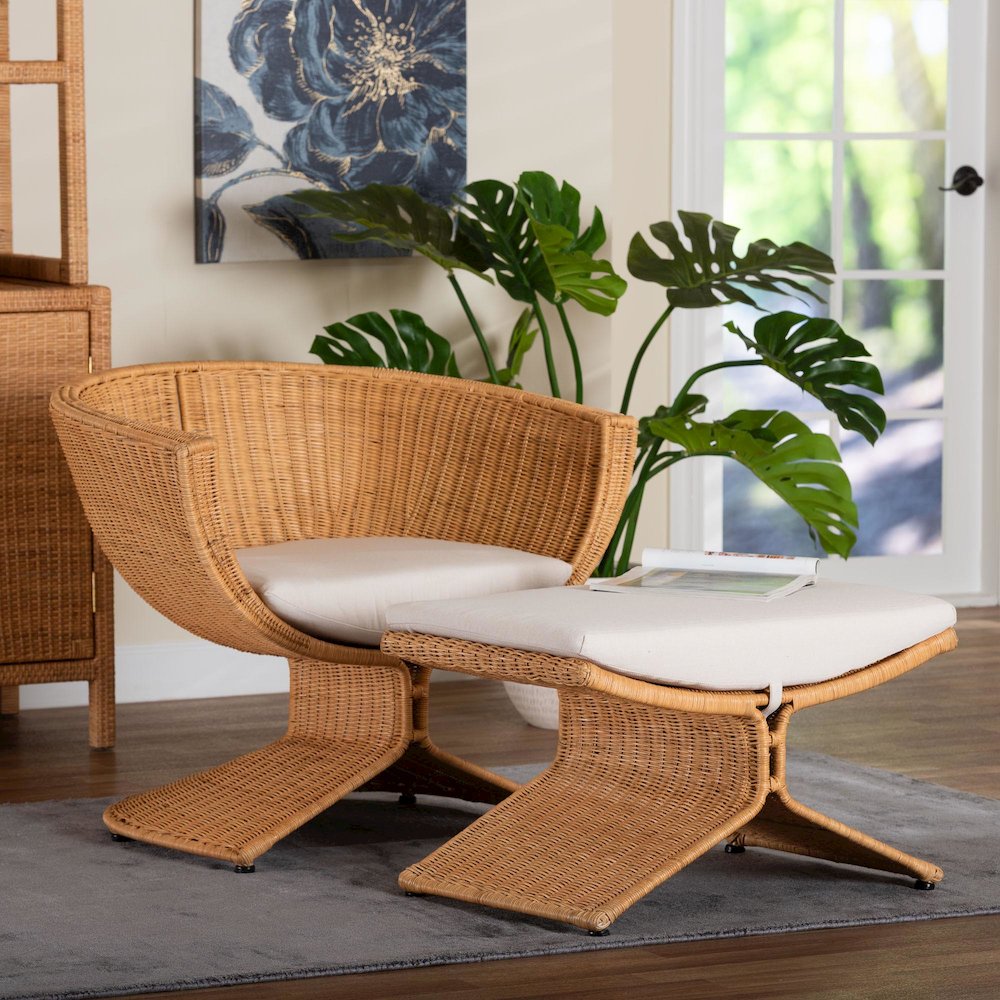 Natural Rattan 2-Piece Living Room Set - Handwoven Wicker Accent Seating