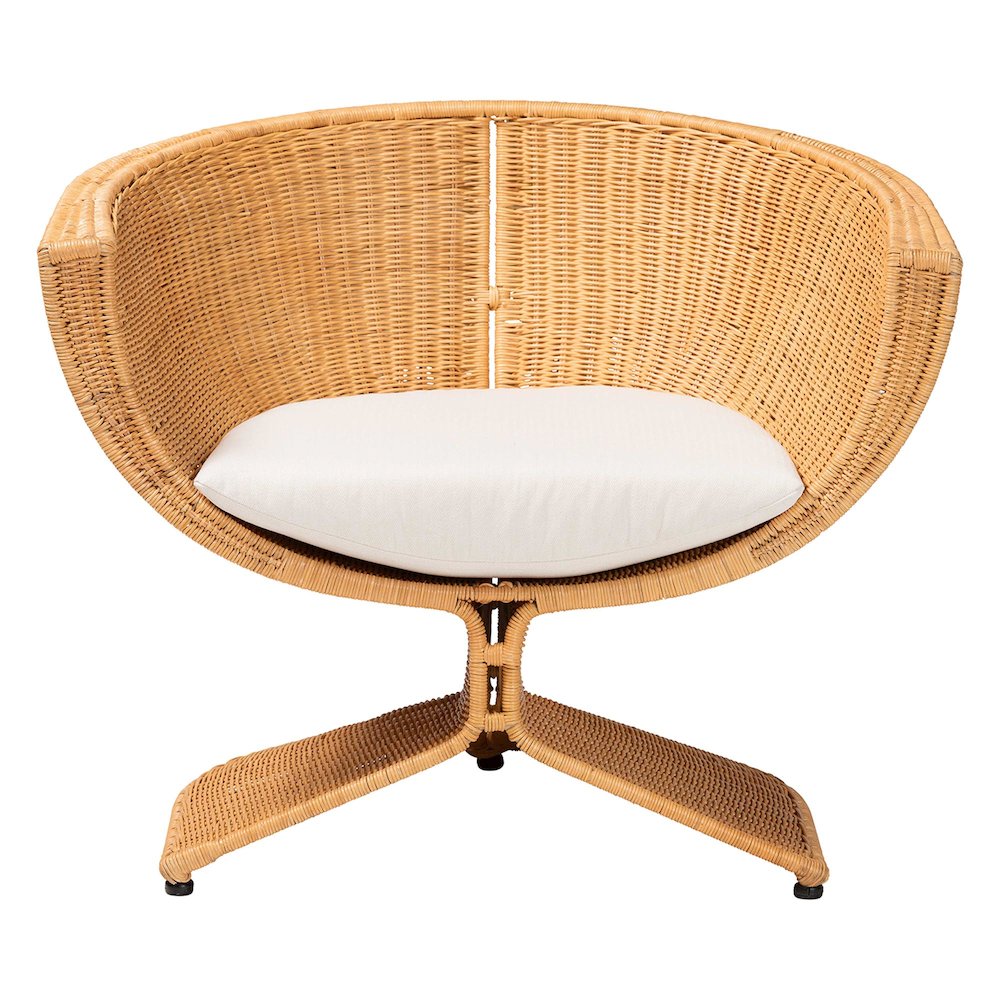 Natural Rattan Lounge Chair - Handwoven Wicker Accent Seating