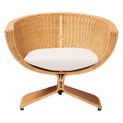 Natural Rattan Lounge Chair - Handwoven Wicker Accent Seating