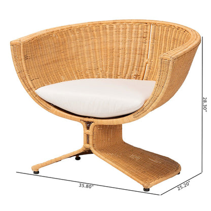Natural Rattan Lounge Chair - Handwoven Wicker Accent Seating