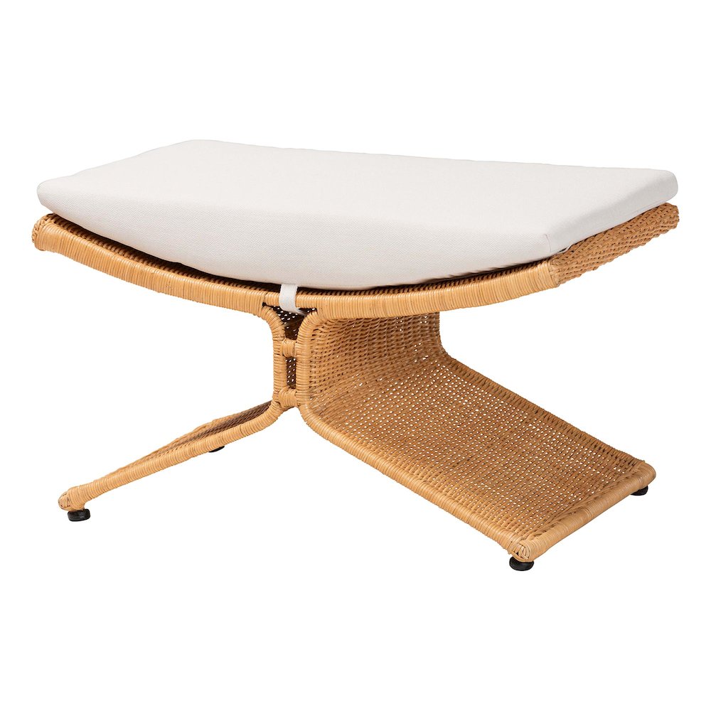 Natural Rattan Footstool - Sculptural Handwoven Ottoman