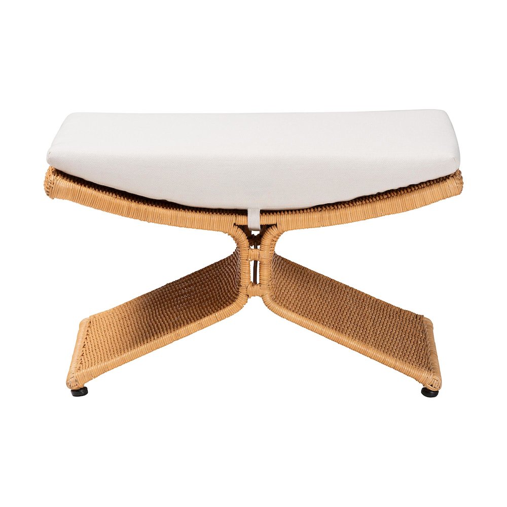 Natural Rattan Footstool - Sculptural Handwoven Ottoman