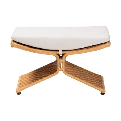 Natural Rattan Footstool - Sculptural Handwoven Ottoman