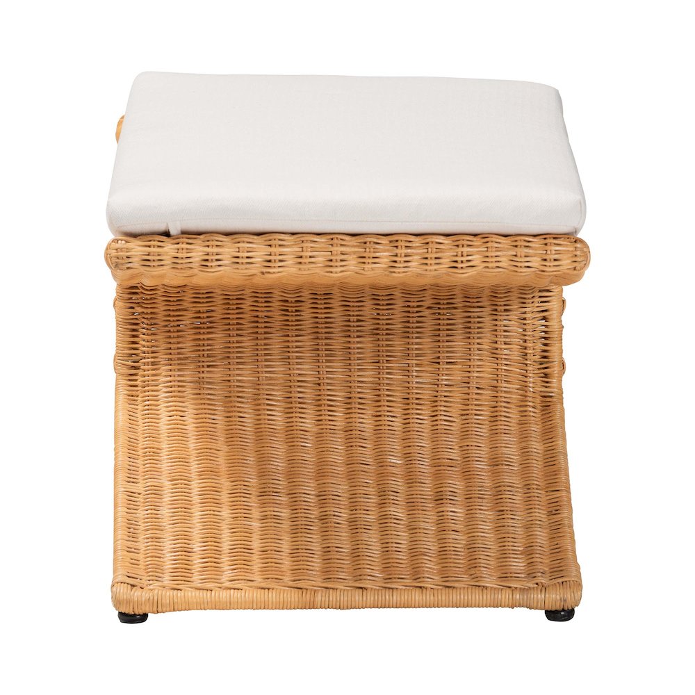 Natural Rattan Footstool - Sculptural Handwoven Ottoman