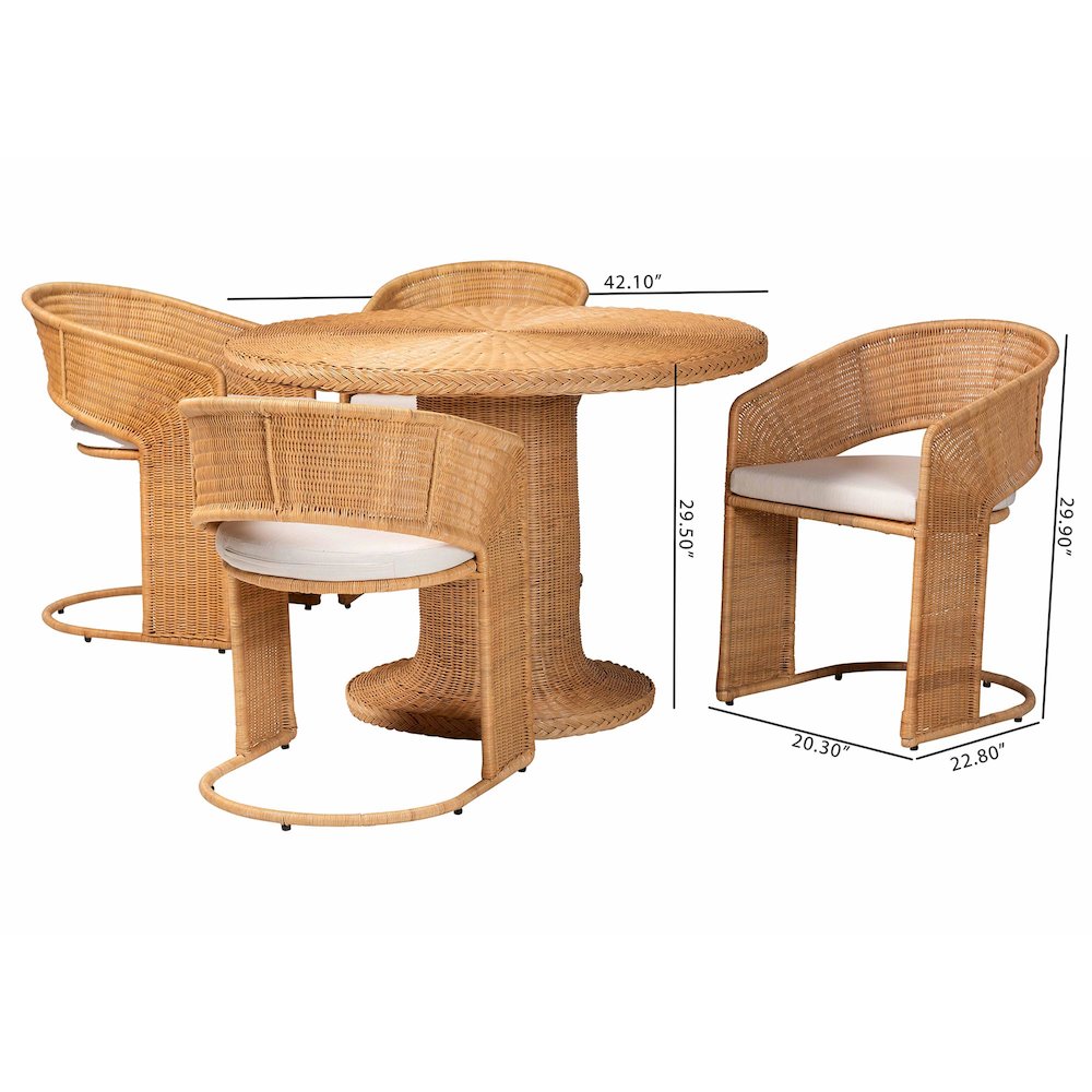 Akiko Bohemian Light Honey Rattan 5-Piece Dining Set