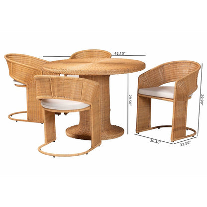 Akiko Bohemian Light Honey Rattan 5-Piece Dining Set