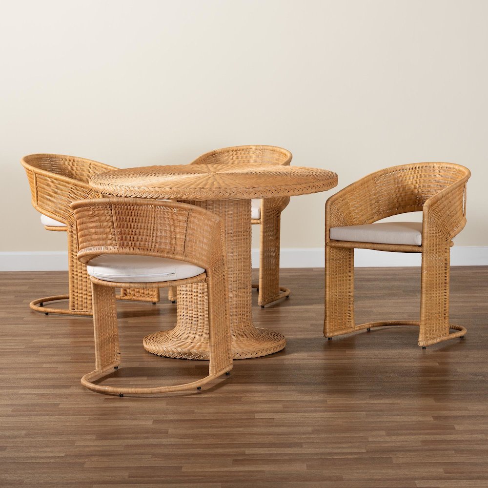 Akiko Bohemian Light Honey Rattan 5-Piece Dining Set