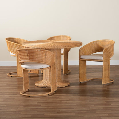 Akiko Bohemian Light Honey Rattan 5-Piece Dining Set