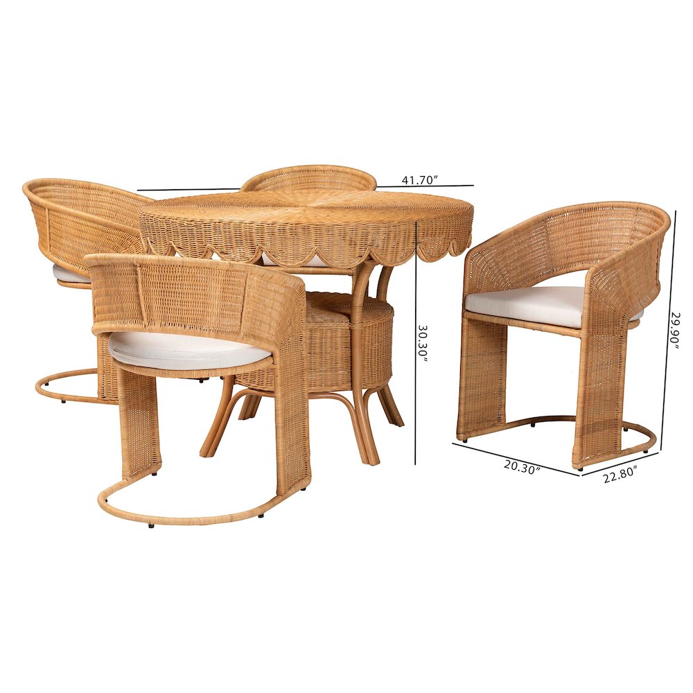 Arisu Bohemian Light Honey Rattan 5-Piece Dining Set