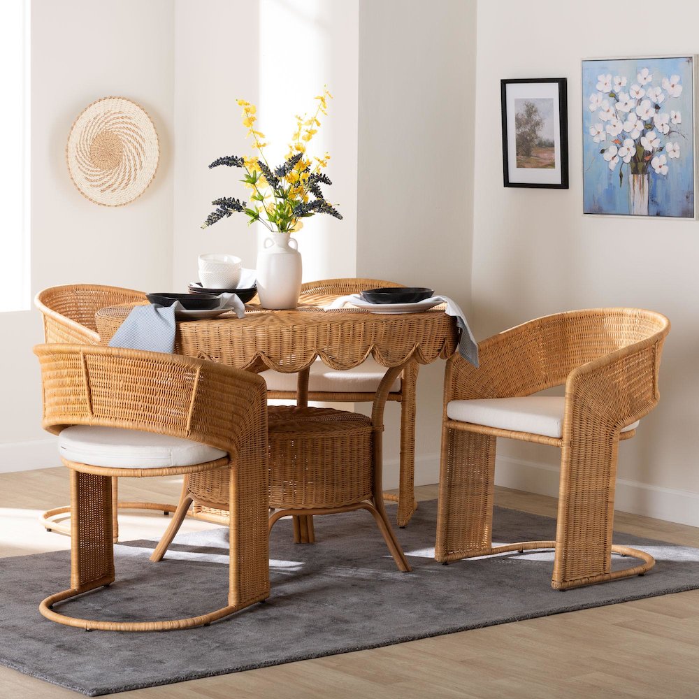 Arisu Bohemian Light Honey Rattan 5-Piece Dining Set