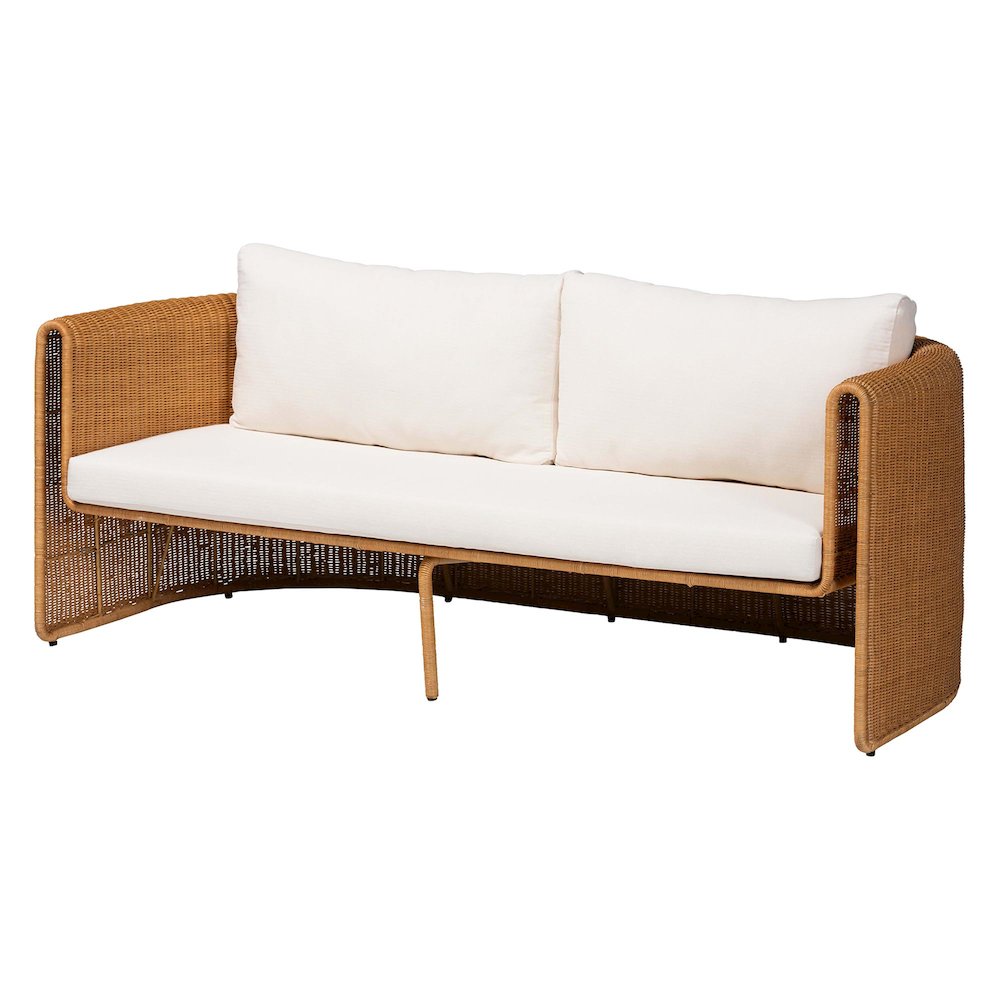 Natural Rattan Sofa with Cushion - Handwoven 3-Seater Couch