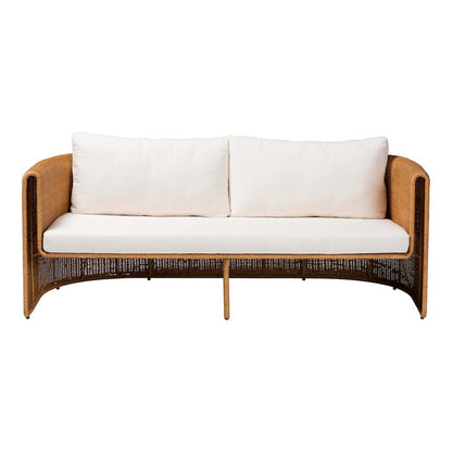 Natural Rattan Sofa with Cushion - Handwoven 3-Seater Couch