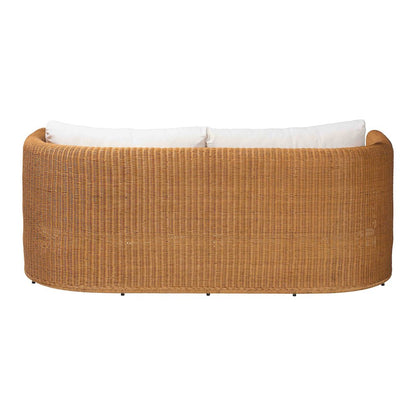 Natural Rattan Sofa with Cushion - Handwoven 3-Seater Couch