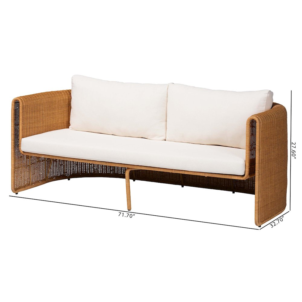 Natural Rattan Sofa with Cushion - Handwoven 3-Seater Couch