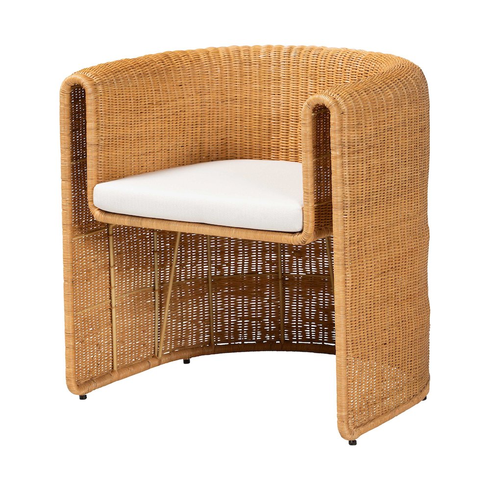 5-Piece Round Rattan Dining Set - Wicker Pedestal Table and 4 Barrel Chairs