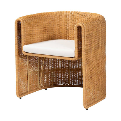 5-Piece Round Rattan Dining Set - Handwoven Wicker Table and 4 Barrel Chairs