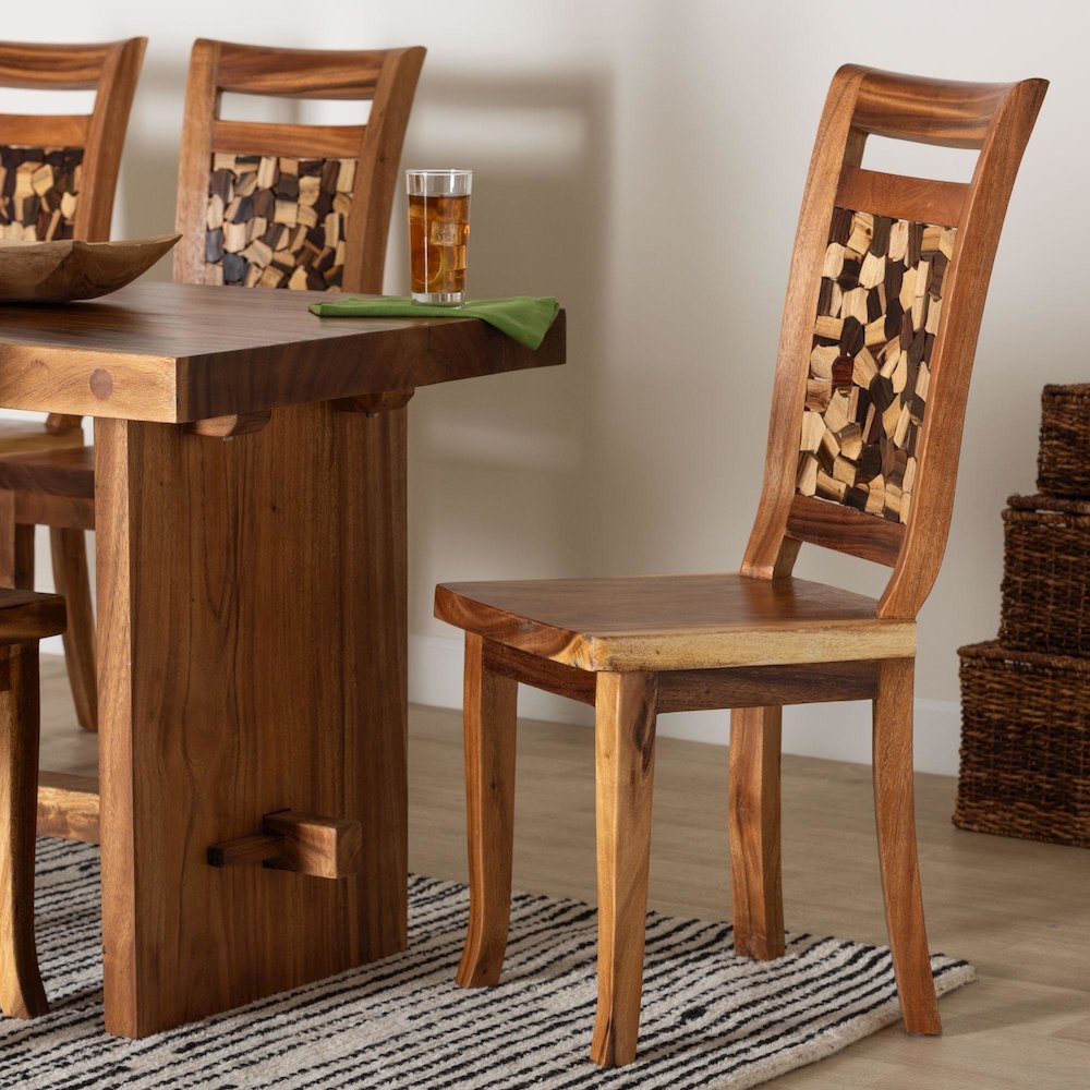 Luan Suar Wood Dining Chair - Handcrafted Solid Wood Seat