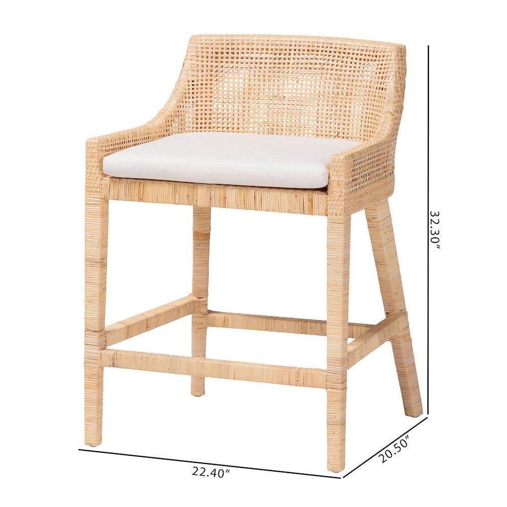 Natural Rattan Counter Stool - Handcrafted Wingback Counter Chair
