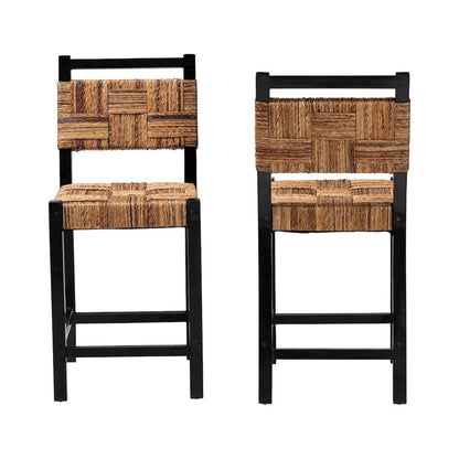 Raniya Seagrass Counter Stool Set of 2 - Solid Mango Wood Frame