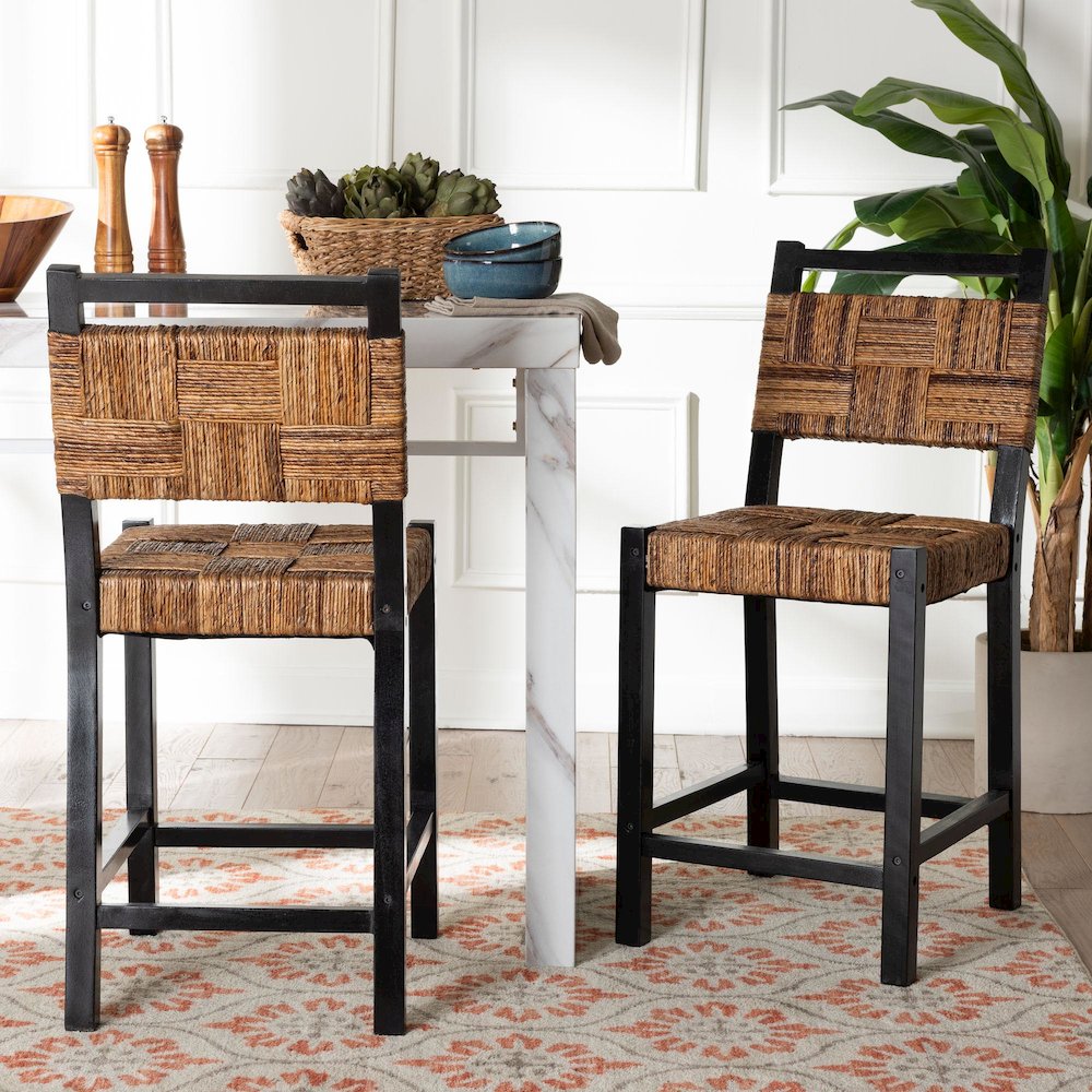 Raniya Seagrass Counter Stool Set of 2 - Solid Mango Wood Frame