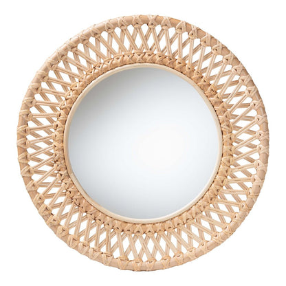 Burris Natural Rattan Wall Mirror - Handwoven Wicker Round Frame