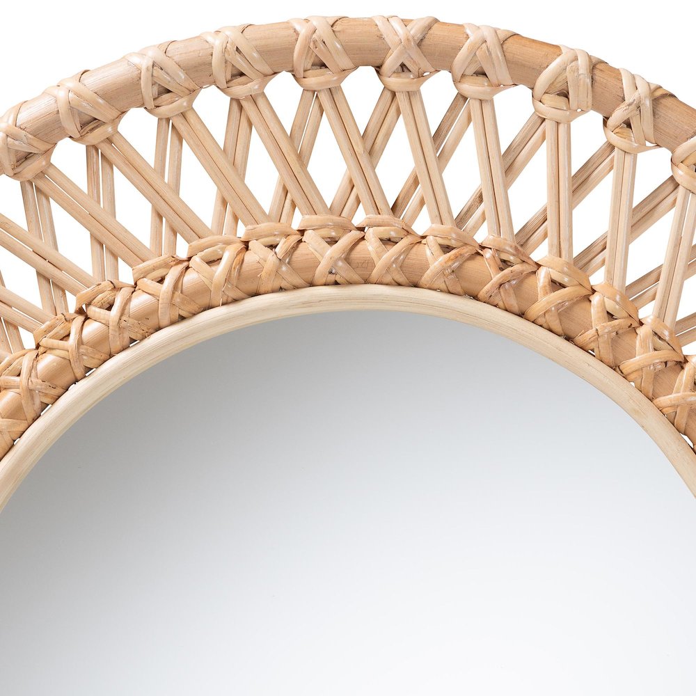 Burris Natural Rattan Wall Mirror - Handwoven Wicker Round Frame