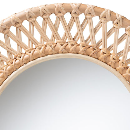 Burris Natural Rattan Wall Mirror - Handwoven Wicker Round Frame