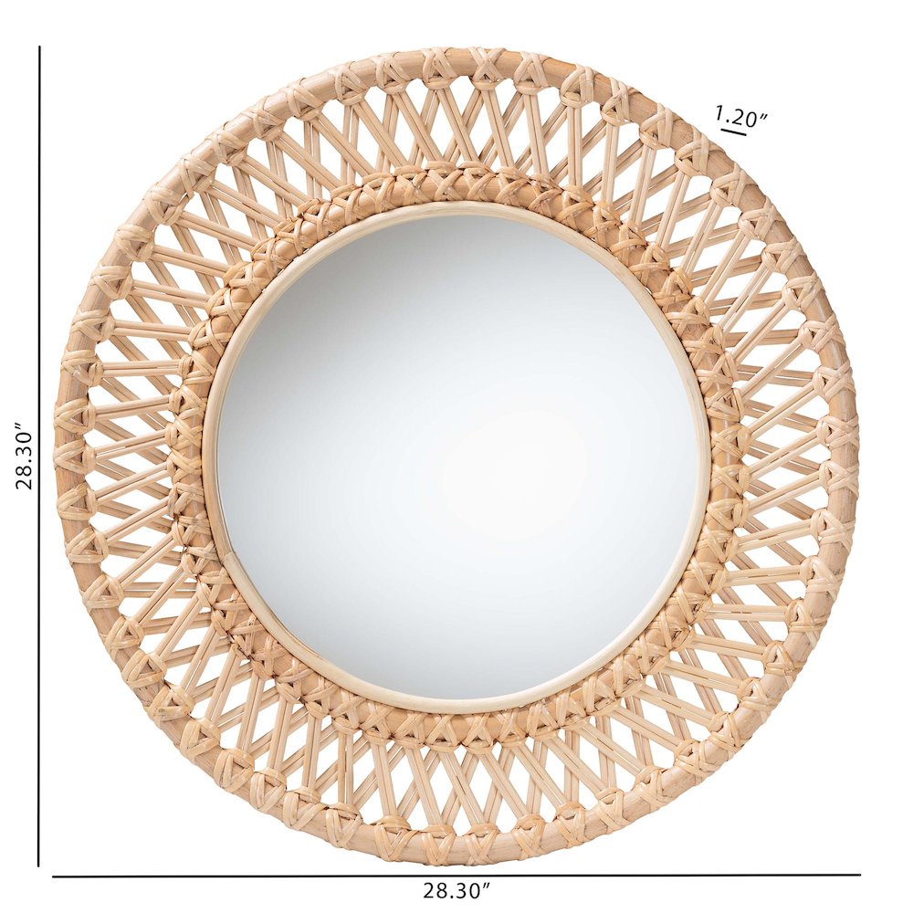 Burris Natural Rattan Wall Mirror - Handwoven Wicker Round Frame