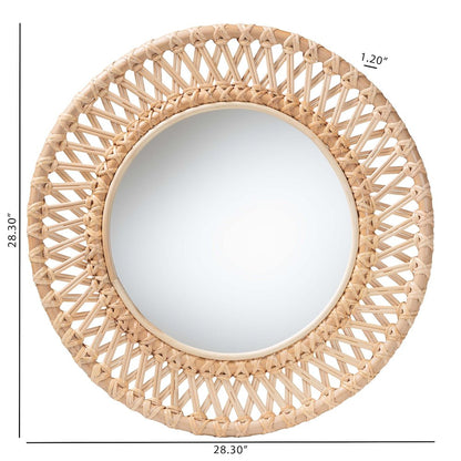 Burris Natural Rattan Wall Mirror - Handwoven Wicker Round Frame