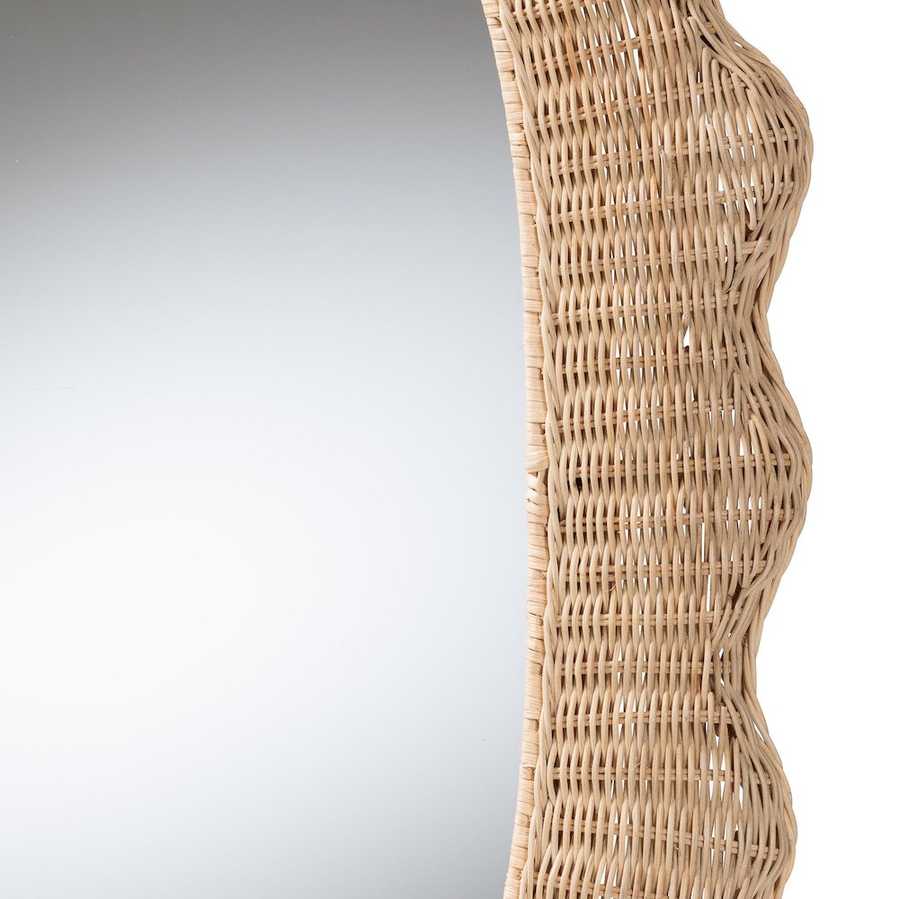 Makoto Scalloped Natural Rattan Wall Mirror - Handwoven Wicker Oval Frame