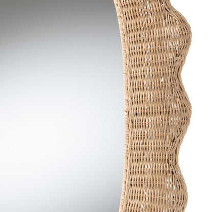 Makoto Scalloped Natural Rattan Wall Mirror - Handwoven Wicker Oval Frame