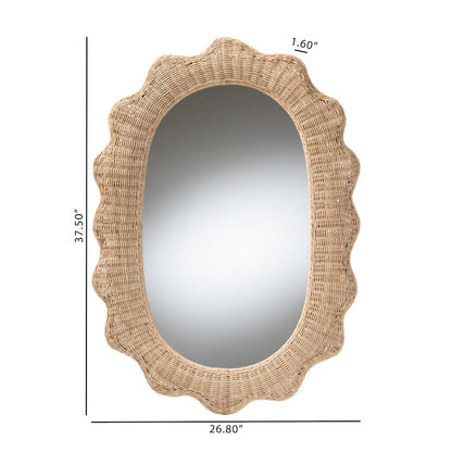 Makoto Scalloped Natural Rattan Wall Mirror - Handwoven Wicker Oval Frame