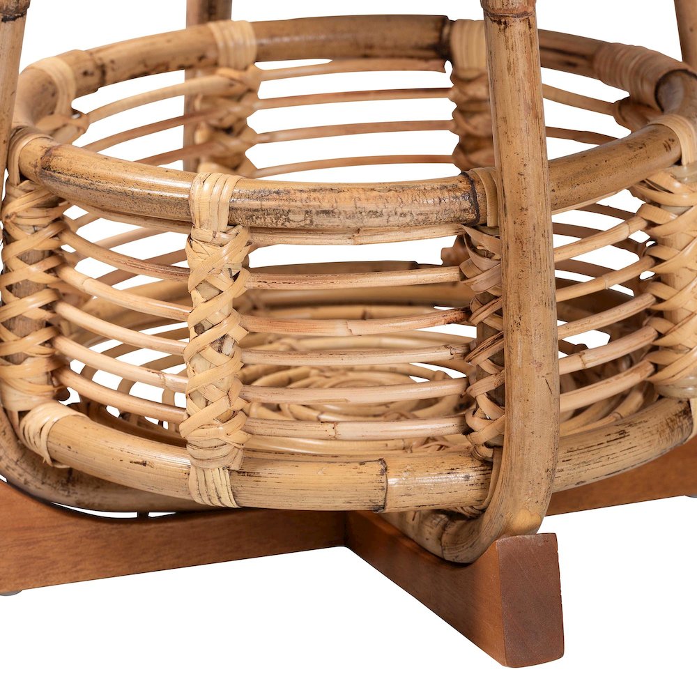 Derenik Natural Rattan and Mahogany Wood End Table - Boho Accent Side Table