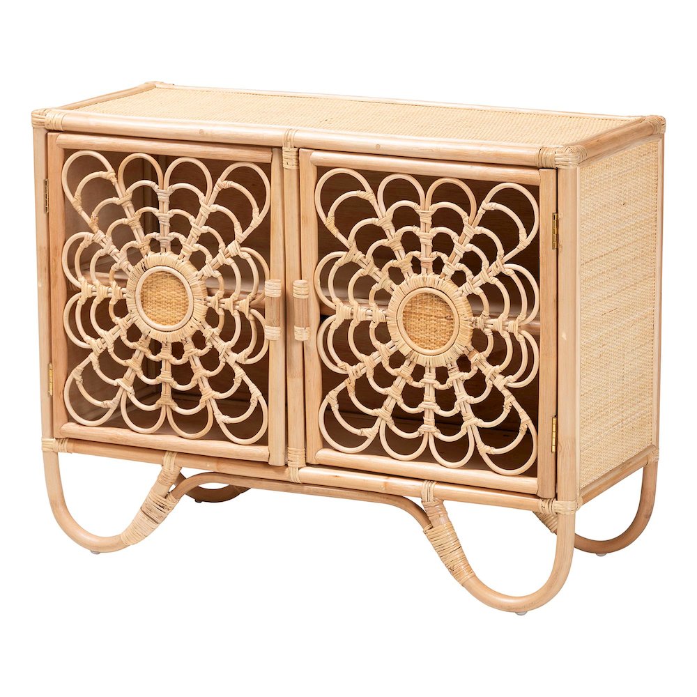 Acelin Natural Rattan Storage Cabinet - Handcrafted Boho Accent Console