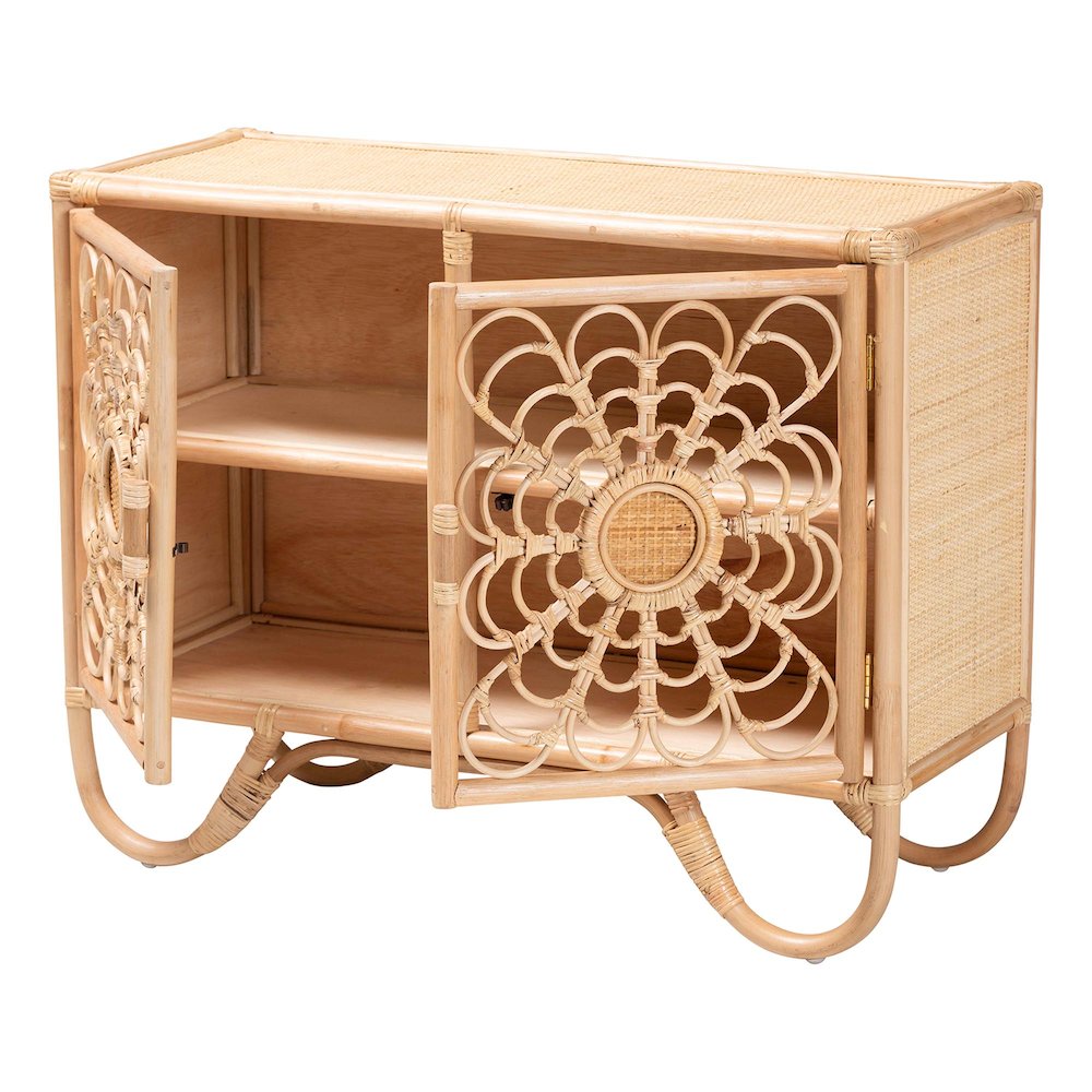 Acelin Natural Rattan Storage Cabinet - Handcrafted Boho Accent Console